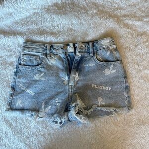 PLAYBOY Light Blue Distressed Jean Shorts